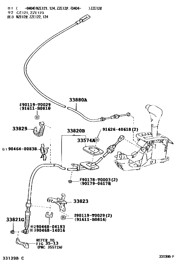 Toyota COROLLA Shift Lever & Retainer EPC diagram — 331398F