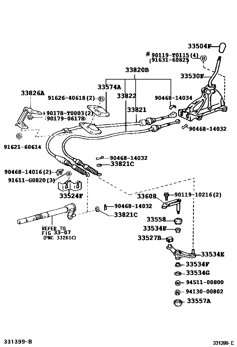 Toyota COROLLA Shift Lever & Retainer EPC diagram — 331399E