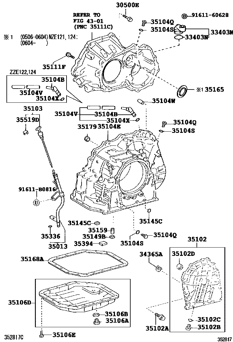 Toyota COROLLA 变速器壳和油底壳(ATM) EPC diagram — 352817E