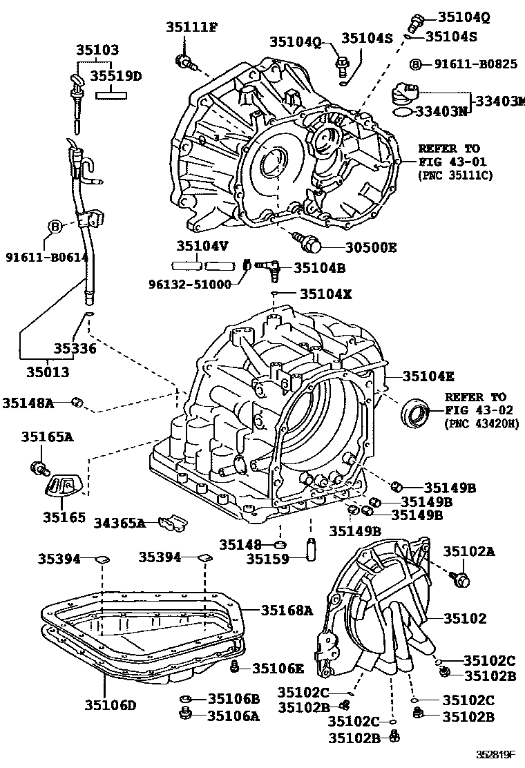 Toyota COROLLA 变速器壳和油底壳(ATM) EPC diagram — 352819F