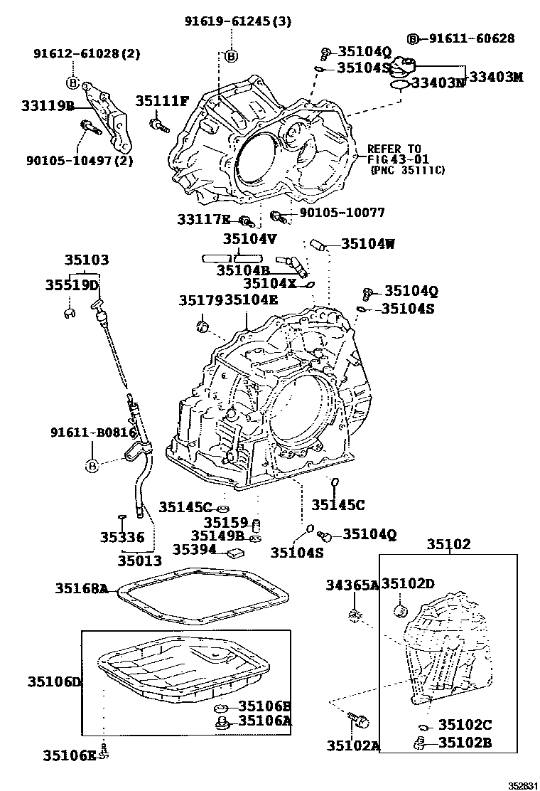 Toyota COROLLA 变速器壳和油底壳(ATM) EPC diagram — 352831D