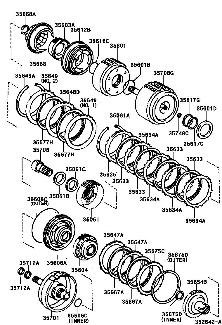 Toyota COROLLA 制动带和多片式离合器(ATM) EPC diagram — 352842A