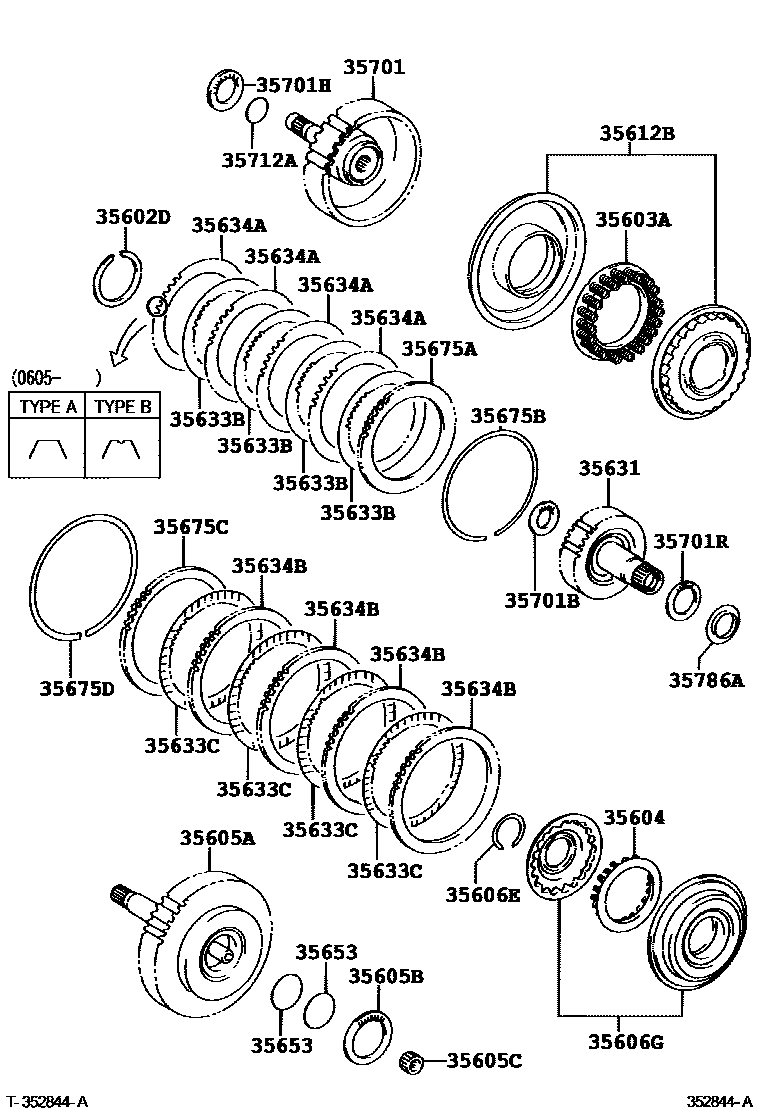 Toyota COROLLA 制动带和多片式离合器(ATM) EPC diagram — 352844A