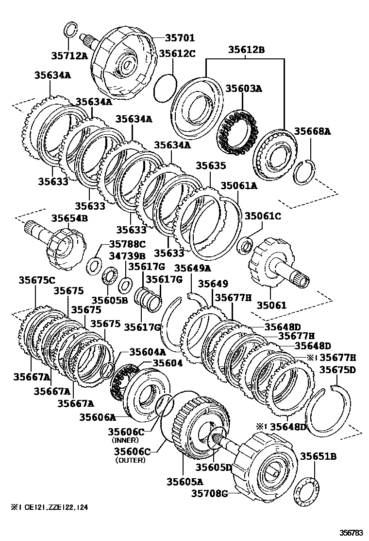 Toyota COROLLA 制动带和多片式离合器(ATM) EPC diagram — 356783A