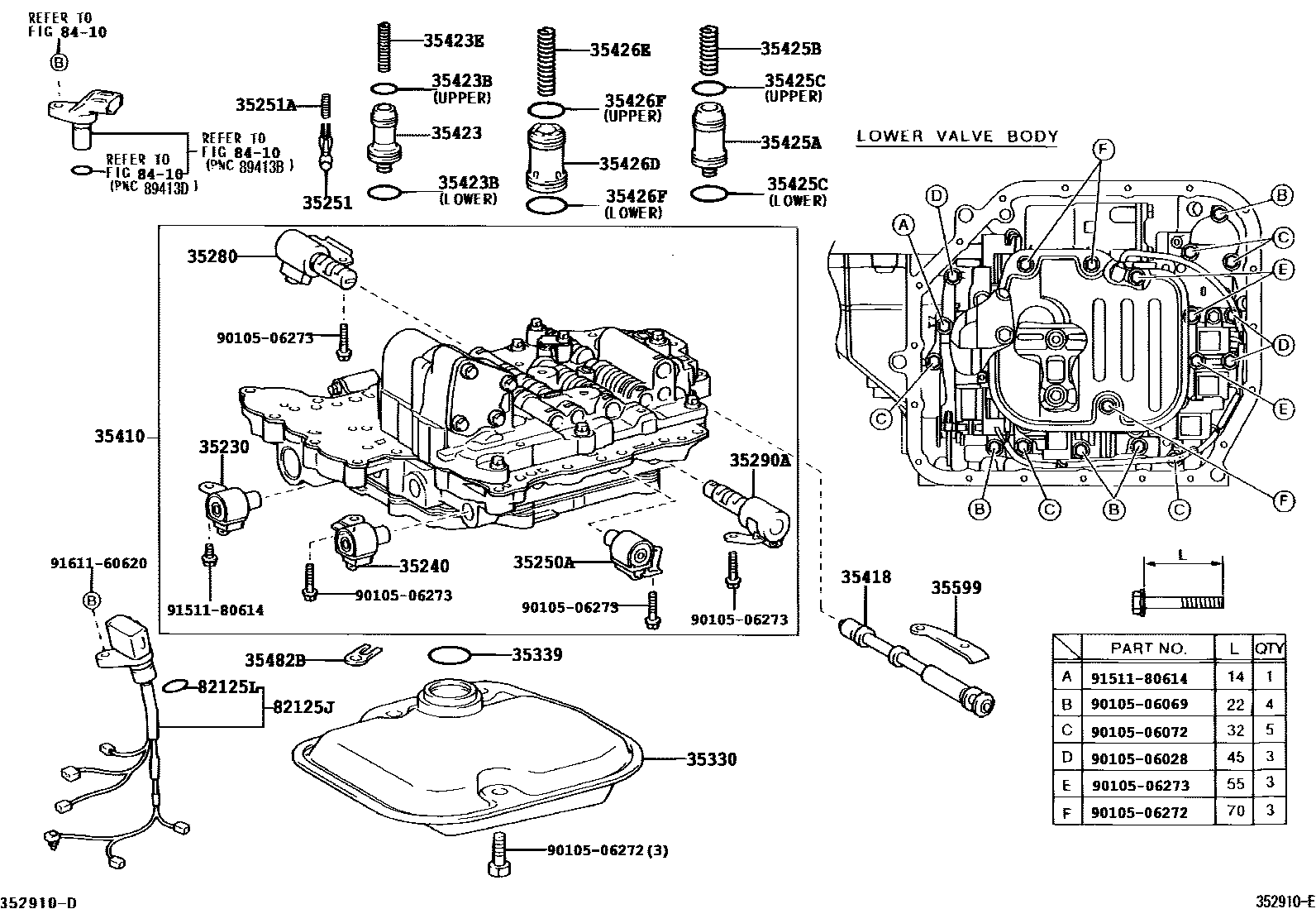 Toyota COROLLA 阀体和滤油网(ATM) EPC diagram — 352910E
