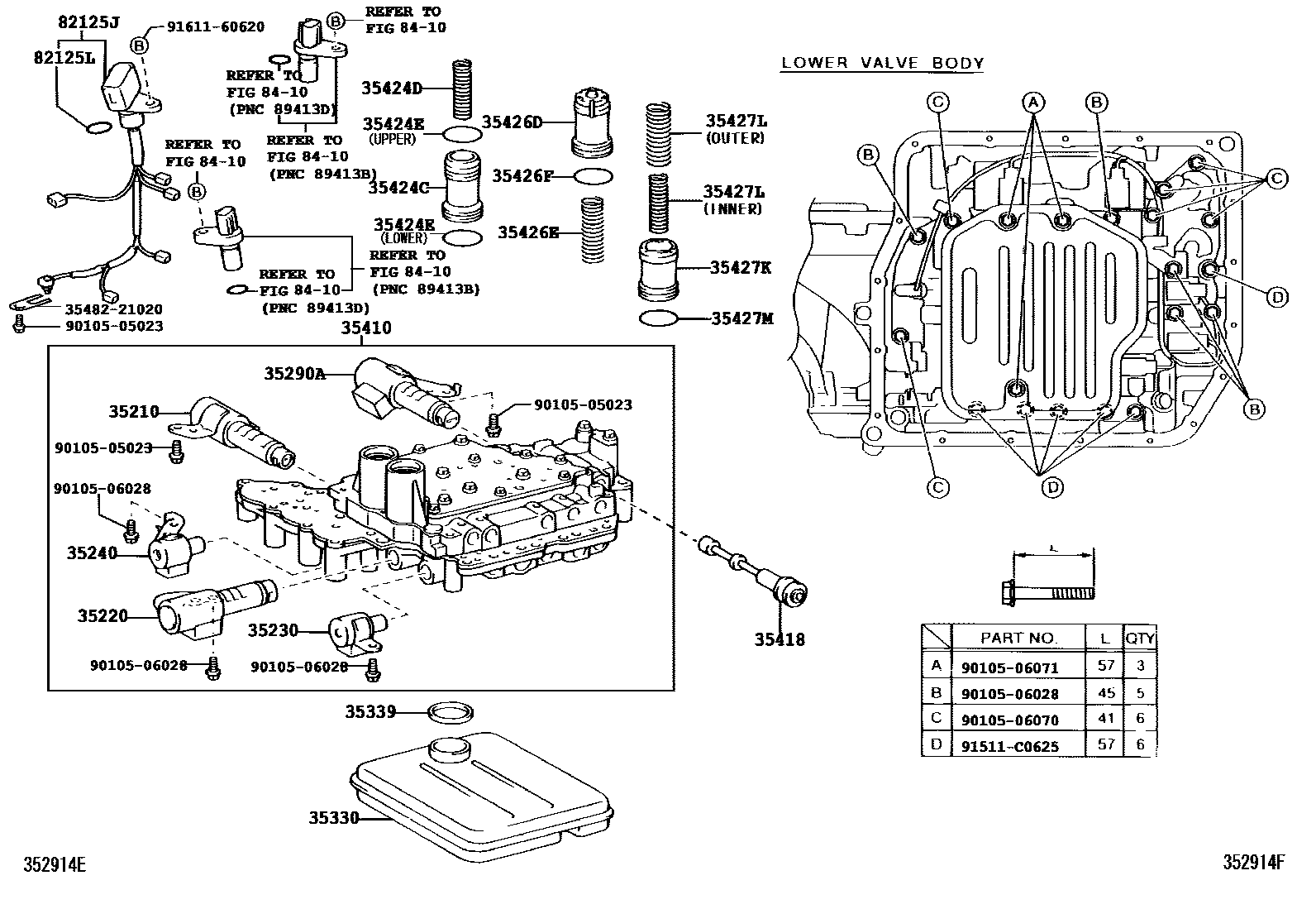 Toyota COROLLA 阀体和滤油网(ATM) EPC diagram — 352914F