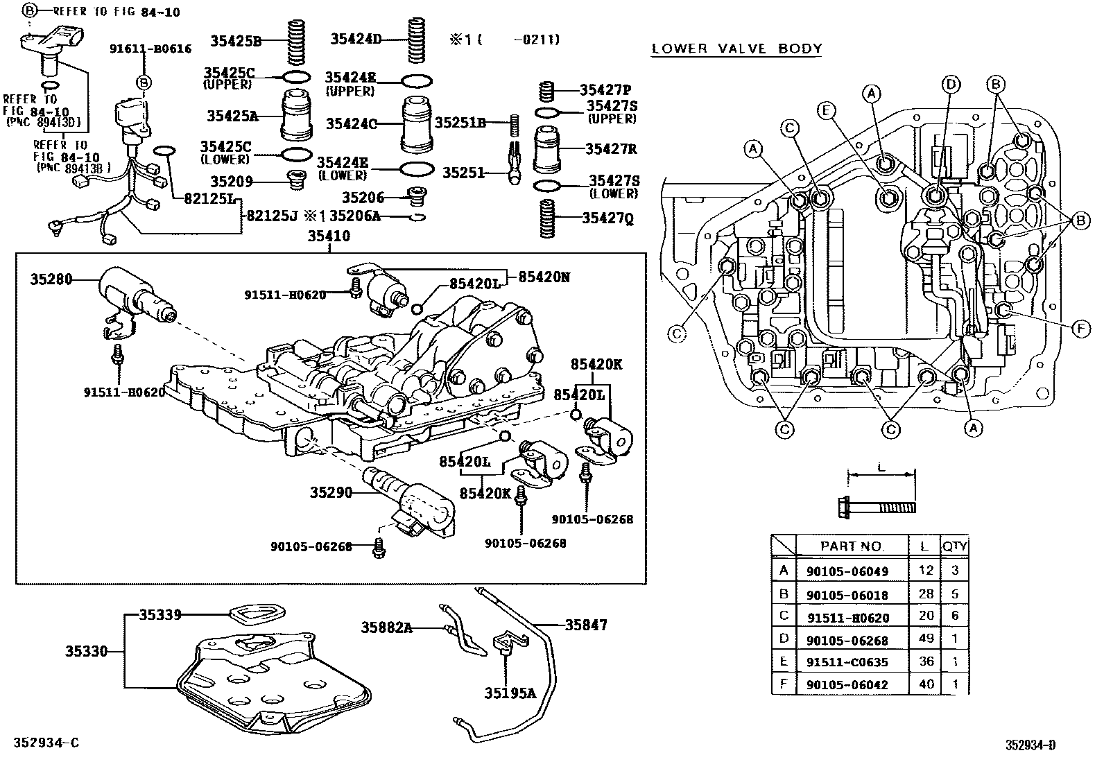 Toyota COROLLA 阀体和滤油网(ATM) EPC diagram — 352934D