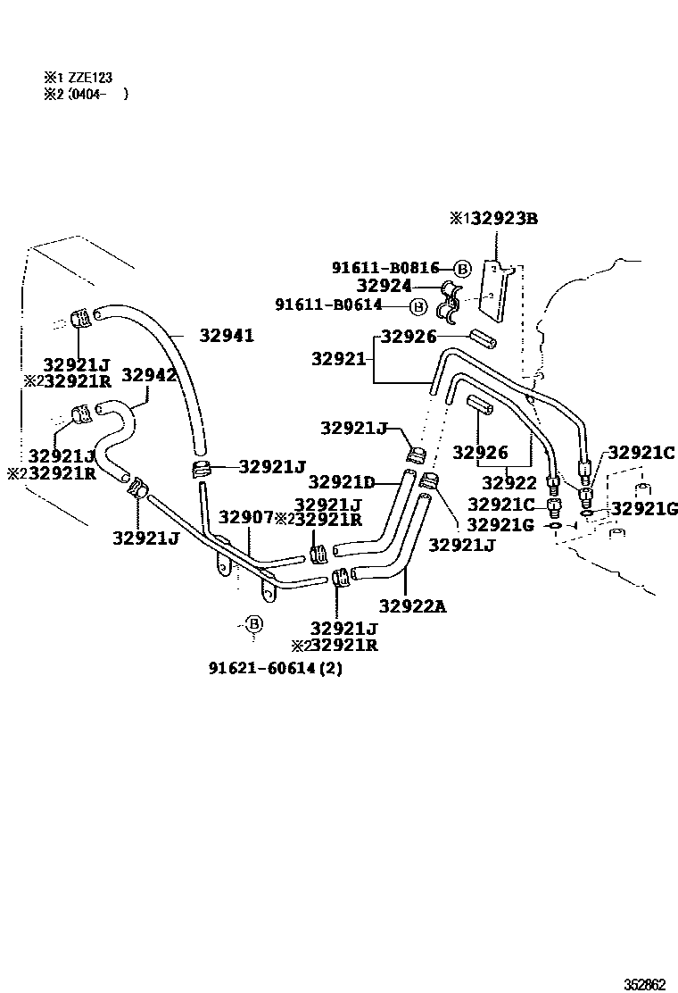 Toyota COROLLA 变速器油冷却器和配管(ATM) EPC diagram — 352862F