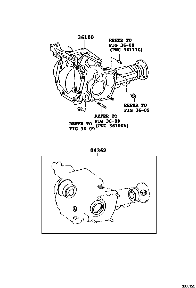 Toyota COROLLA Transfer Assembly & Gasket Kit EPC diagram — 360515C
