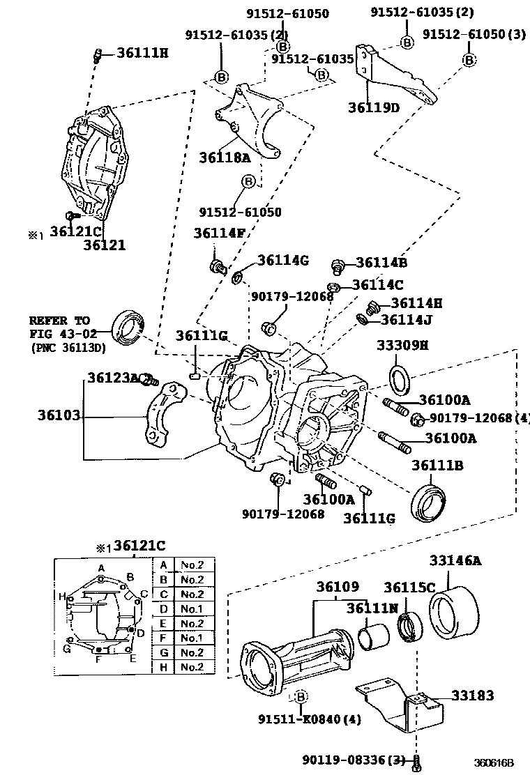 Toyota COROLLA Transfer Case & Extension Housing EPC diagram — 360616B