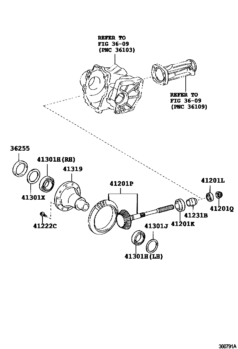 Toyota COROLLA Transfer Gear EPC diagram — 360791A