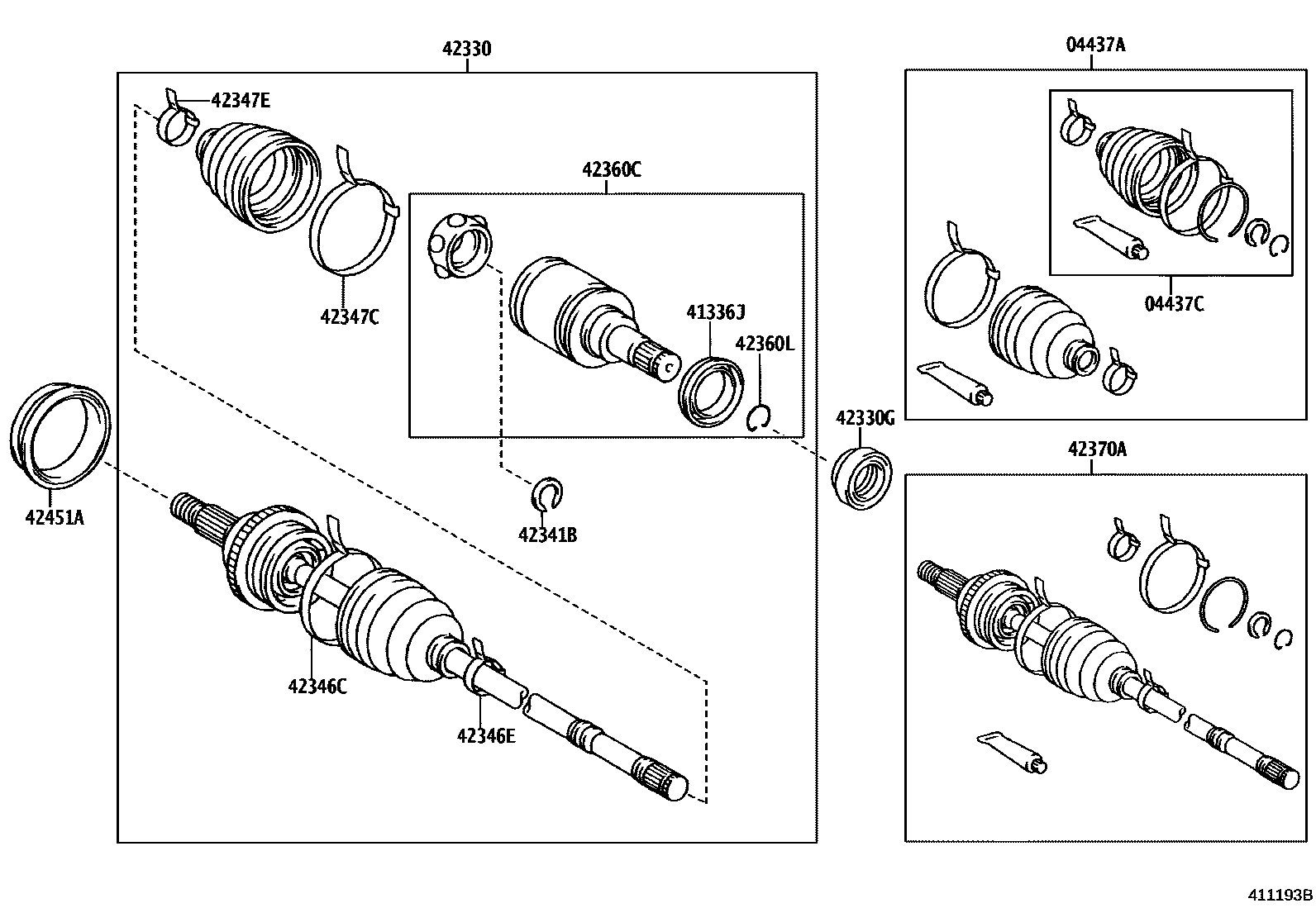 Toyota COROLLA 后桥半轴和后桥轮毂 EPC diagram — 411193B