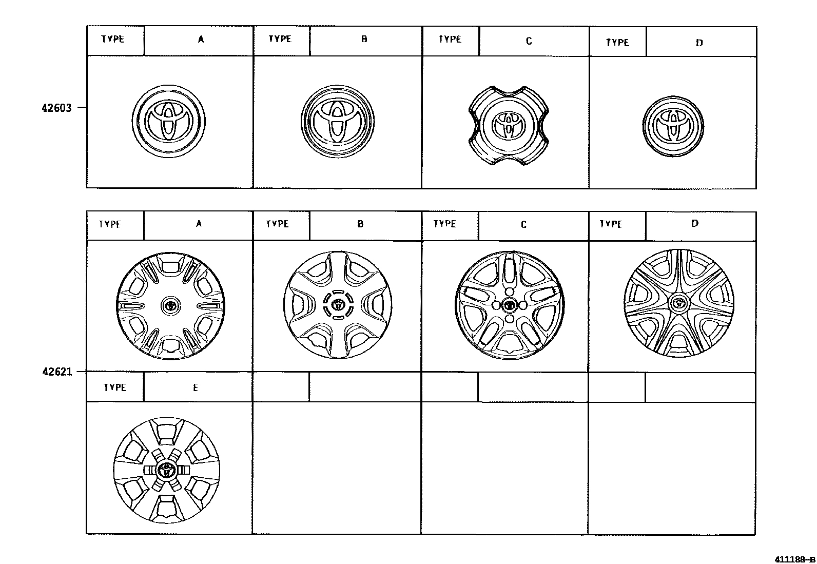 Toyota COROLLA 车轮和车轮盖 EPC diagram — 411188B