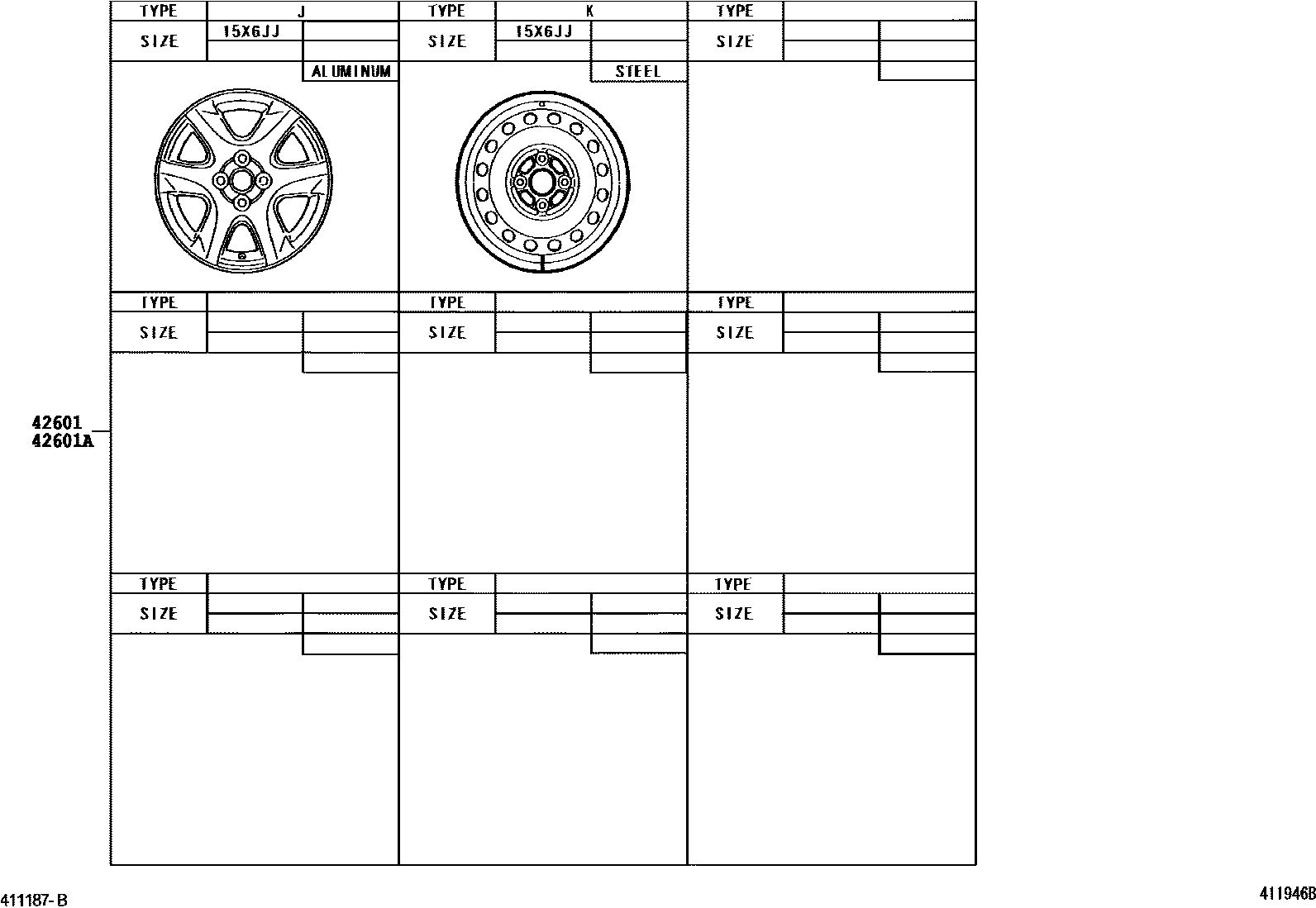 Toyota COROLLA 车轮和车轮盖 EPC diagram — 411946B