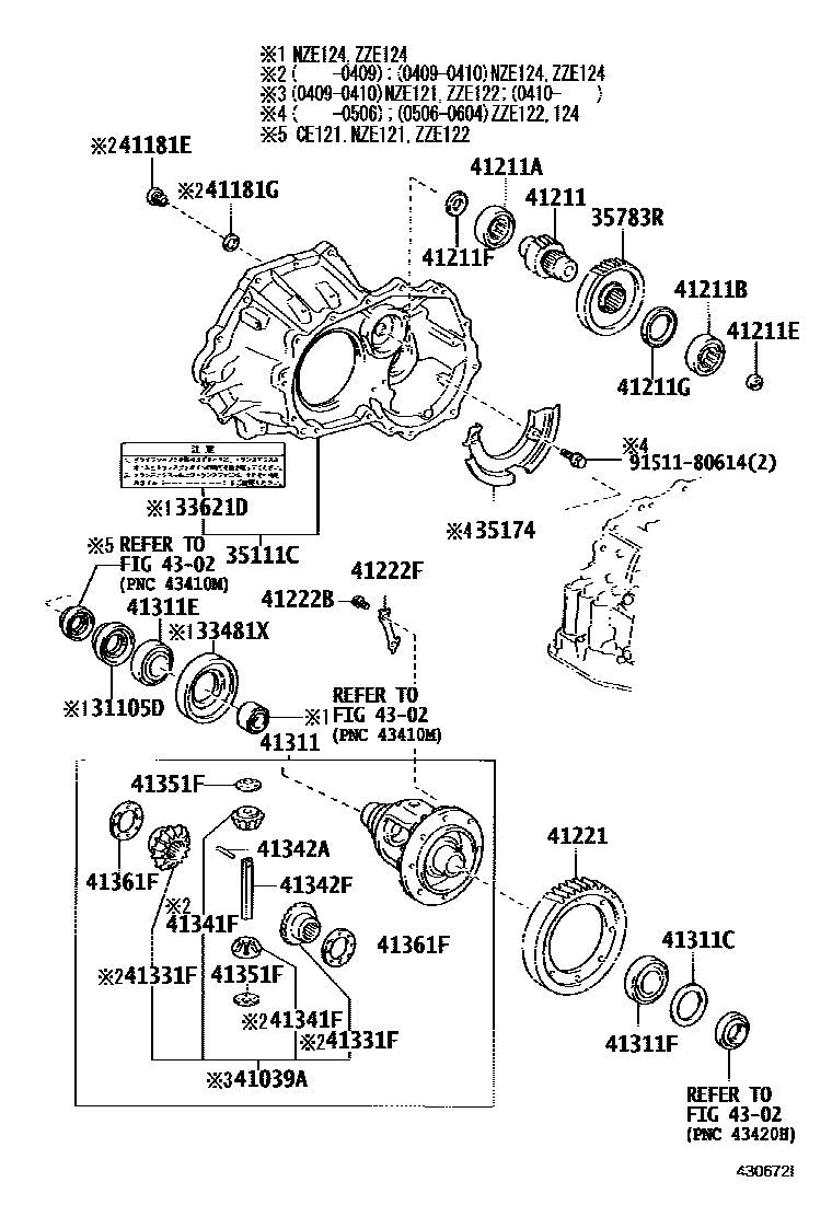 Toyota COROLLA 前桥壳和差速器 EPC diagram — 430672I
