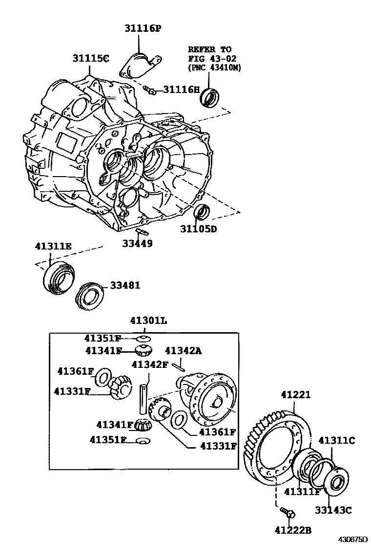 Toyota COROLLA 前桥壳和差速器 EPC diagram — 430675D