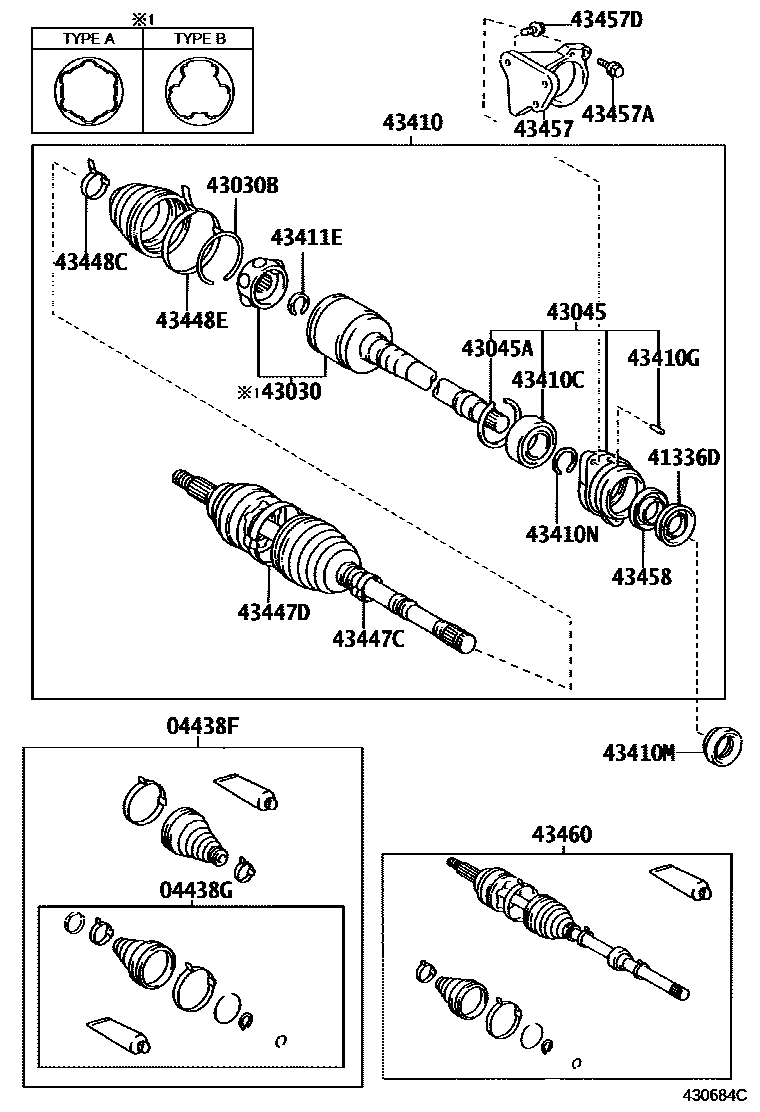 Toyota COROLLA Front Drive Shaft EPC diagram — 430684C