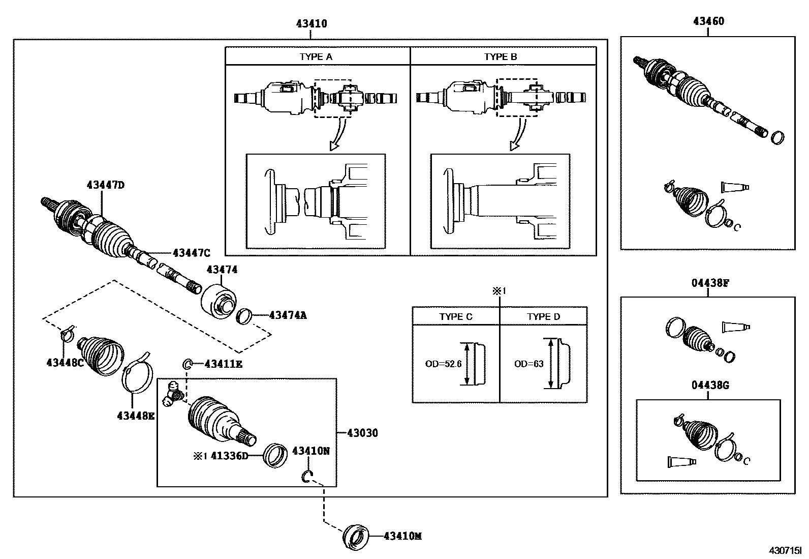 Toyota COROLLA Front Drive Shaft EPC diagram — 430715I