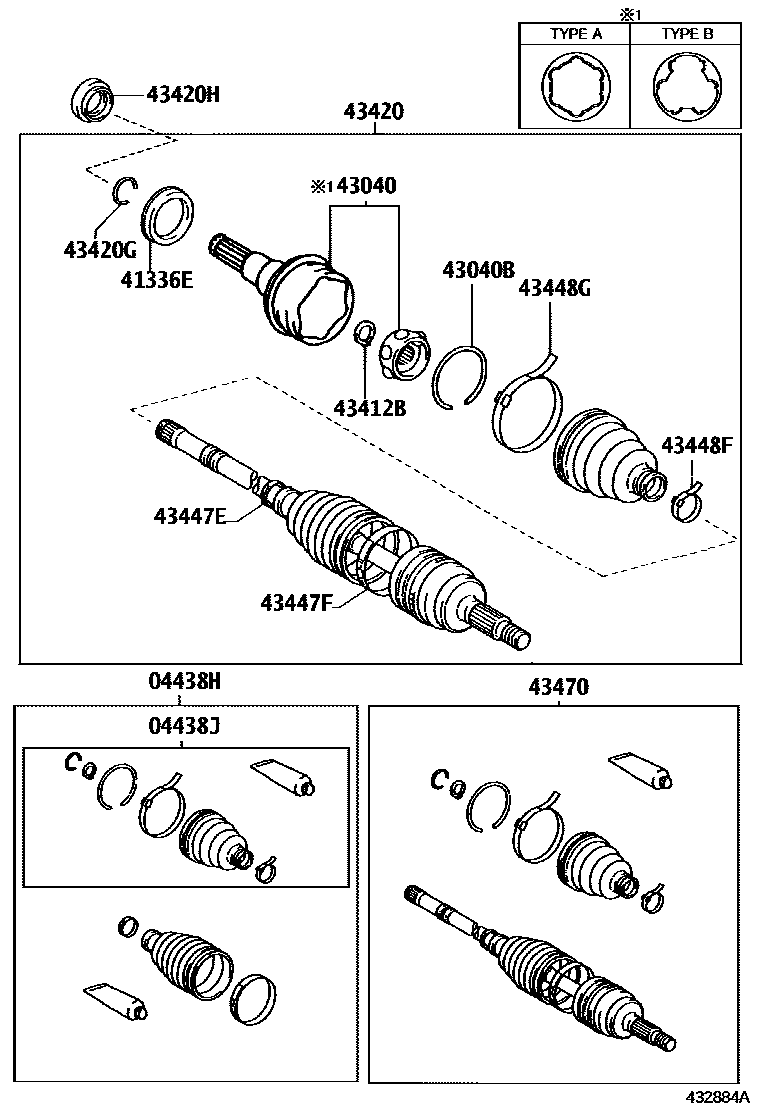 Toyota COROLLA Front Drive Shaft EPC diagram — 432884A