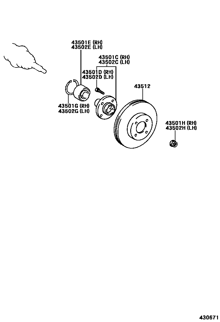Toyota COROLLA Front Axle Hub EPC diagram — 430671