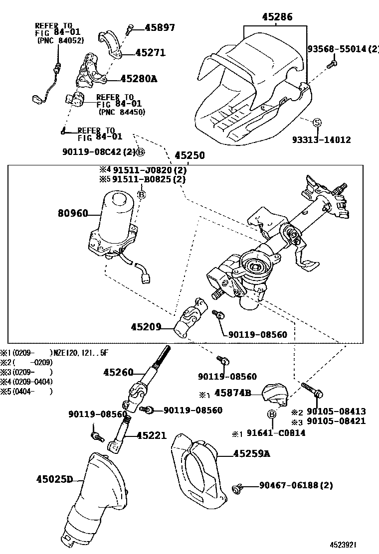 Toyota COROLLA Steering Column & Shaft EPC diagram — 452392I