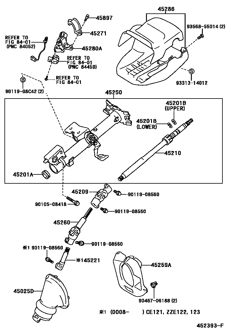 Toyota COROLLA Steering Column & Shaft EPC diagram — 452393F
