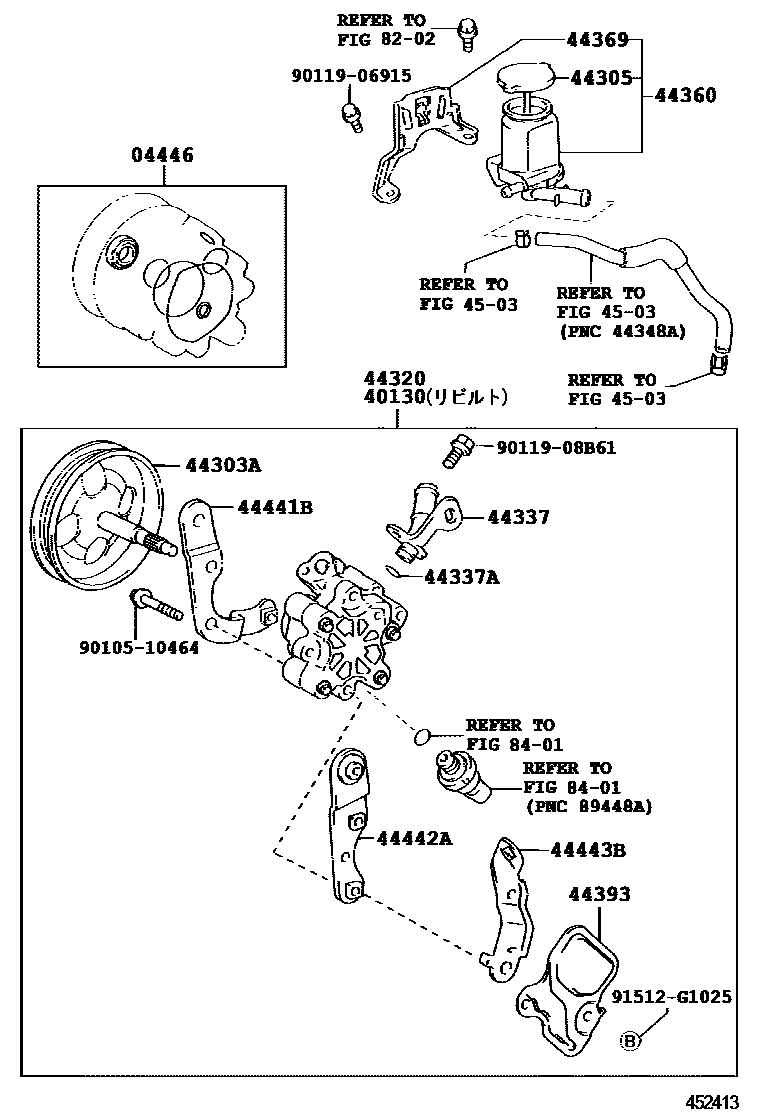 Toyota COROLLA 叶片泵和储油罐(动力转向) EPC diagram — 452413F