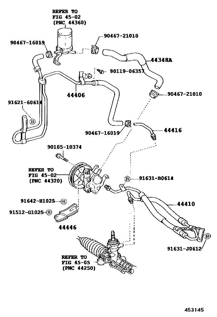 Toyota COROLLA 动力转向配管 EPC diagram — 453145C