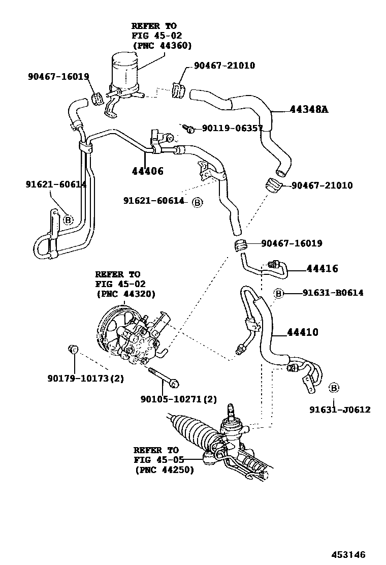 Toyota COROLLA 动力转向配管 EPC diagram — 453146B