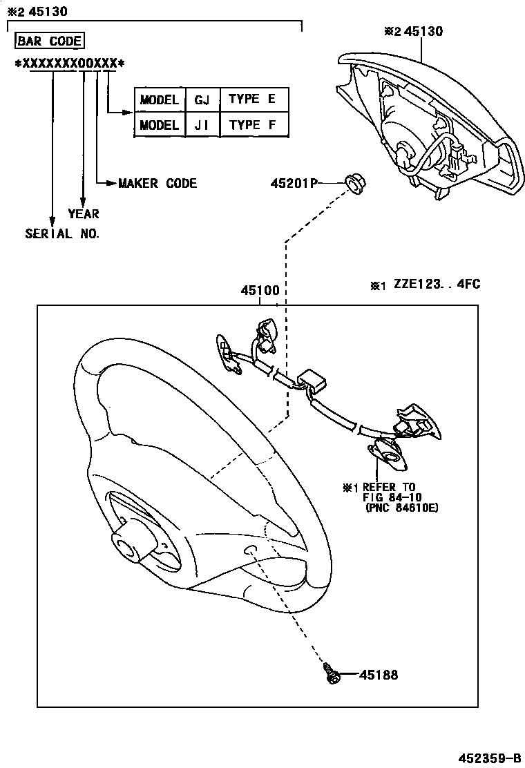 Toyota COROLLA Steering Wheel EPC diagram — 452359B