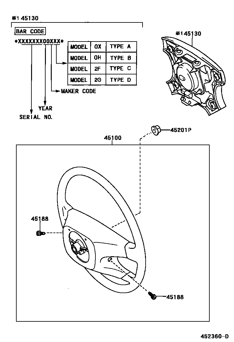 Toyota COROLLA Steering Wheel EPC diagram — 452360D