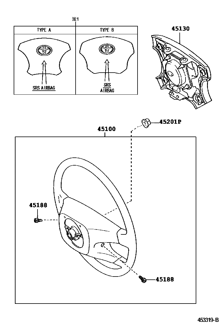 Toyota COROLLA Steering Wheel EPC diagram — 453319B
