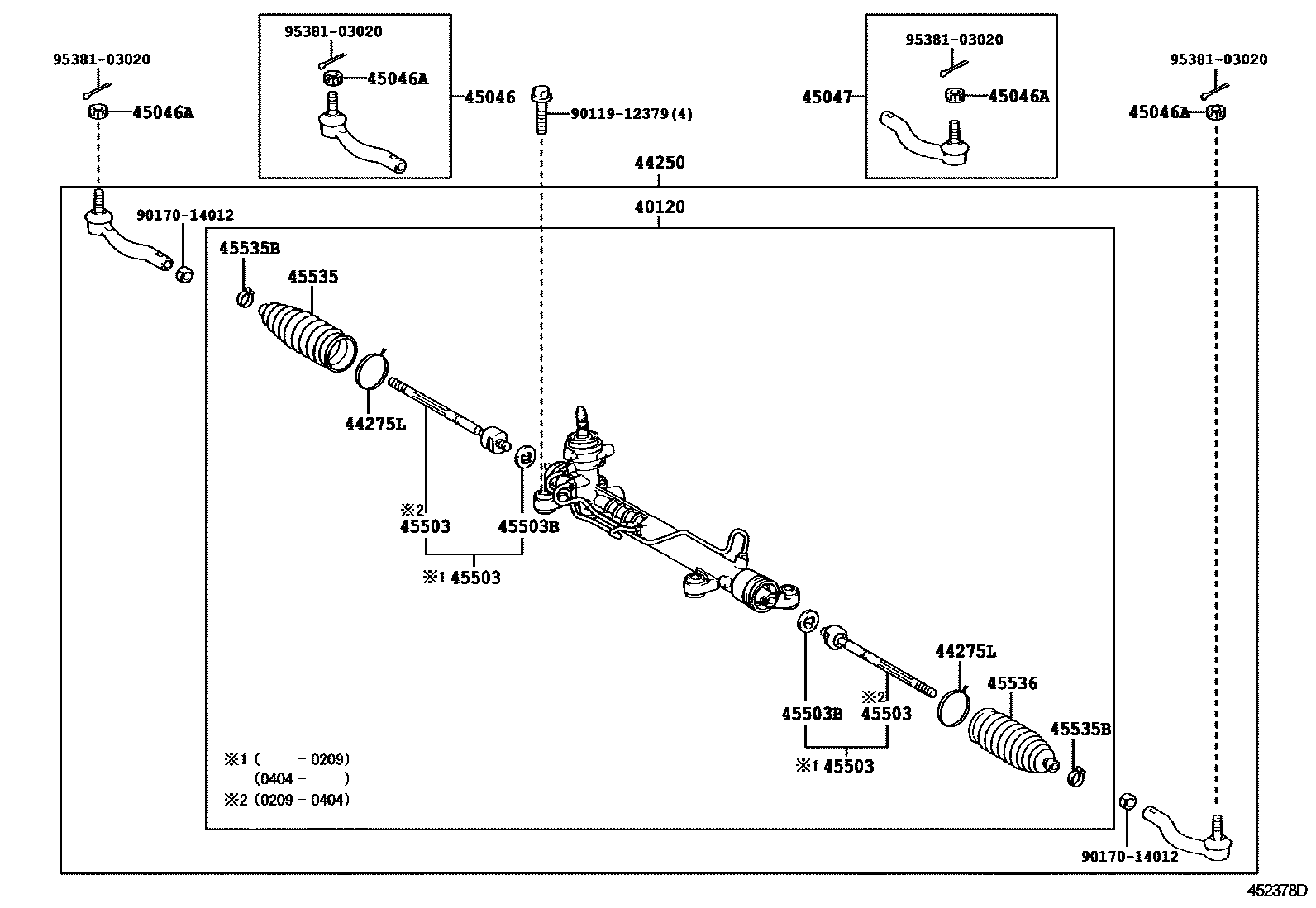 Toyota COROLLA 前转向齿轮和连杆 EPC diagram — 452378D