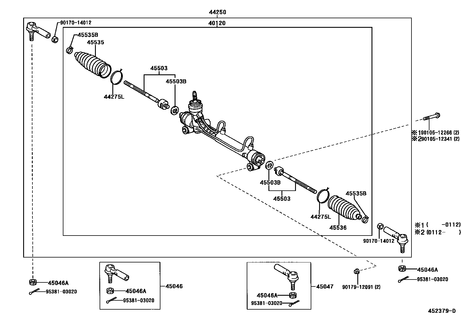 Toyota COROLLA 前转向齿轮和连杆 EPC diagram — 452379D