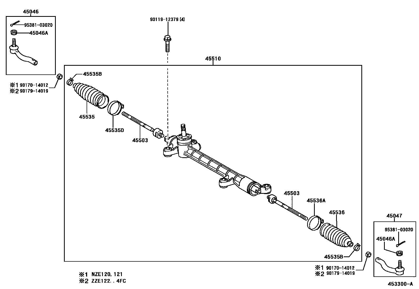 Toyota COROLLA 前转向齿轮和连杆 EPC diagram — 453300A