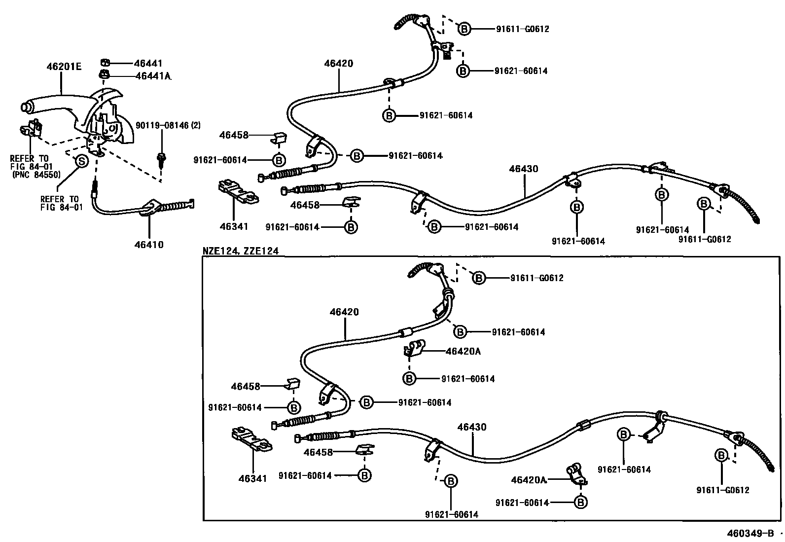 Toyota COROLLA Parking Brake & Cable EPC diagram — 460349B