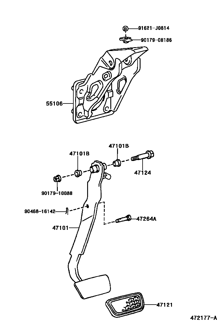 Toyota COROLLA Brake Pedal & Bracket EPC diagram — 472177A