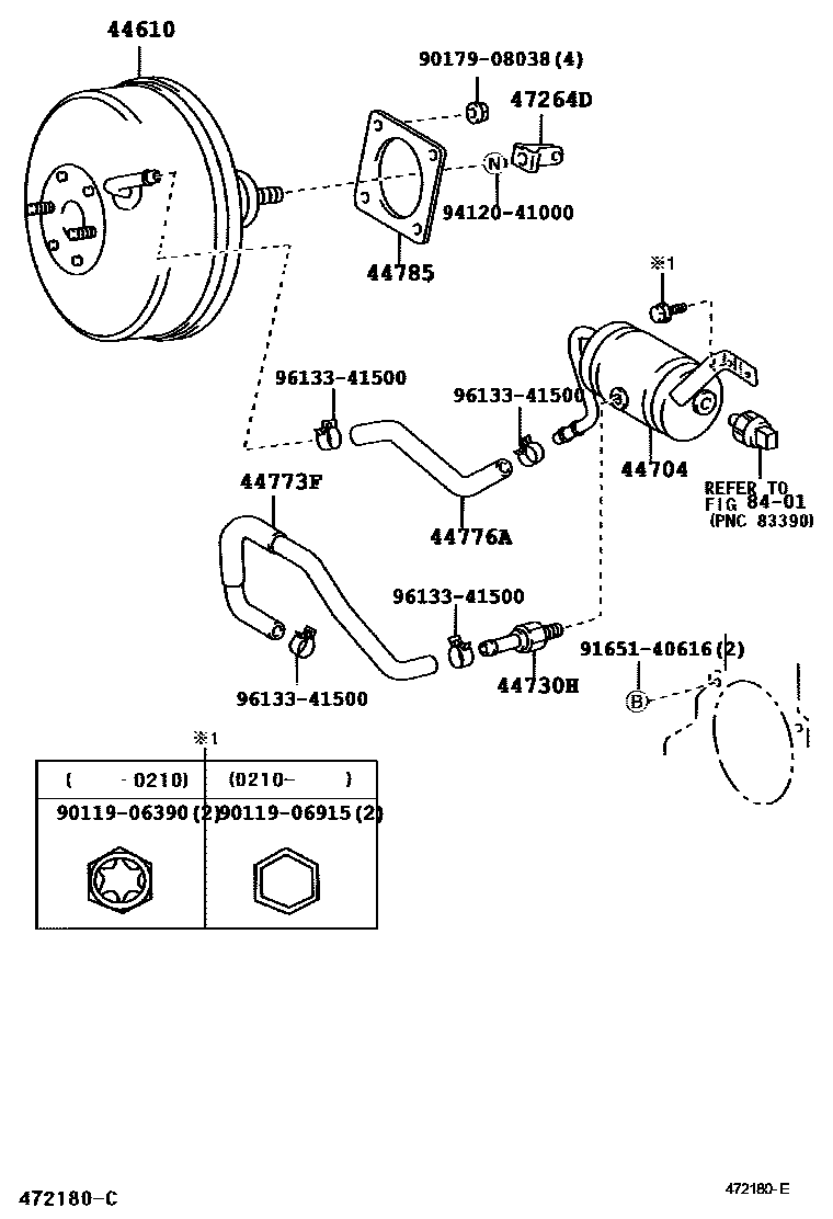 Toyota COROLLA 制动助力器和真空管 EPC diagram — 472180E