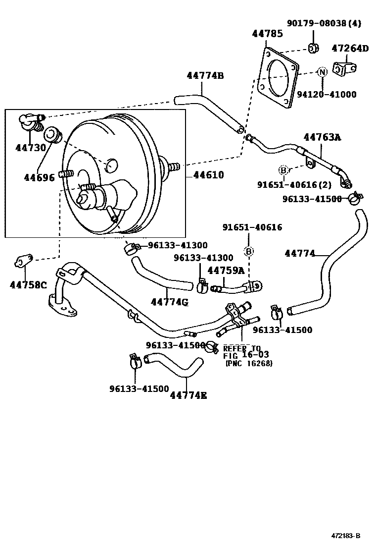 Toyota COROLLA 制动助力器和真空管 EPC diagram — 472183B