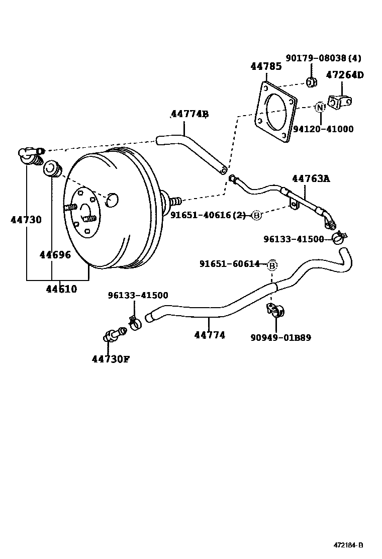 Toyota COROLLA 制动助力器和真空管 EPC diagram — 472184B
