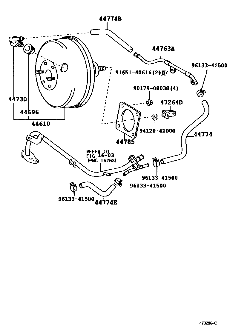 Toyota COROLLA 制动助力器和真空管 EPC diagram — 473286C