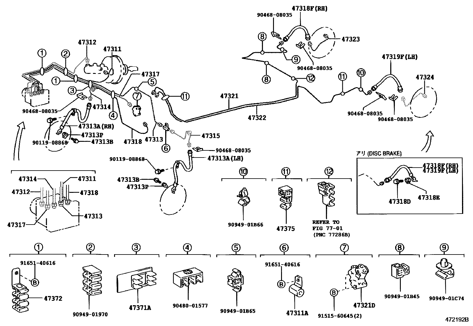 Toyota COROLLA 制动配管和卡箍 EPC diagram — 472192B