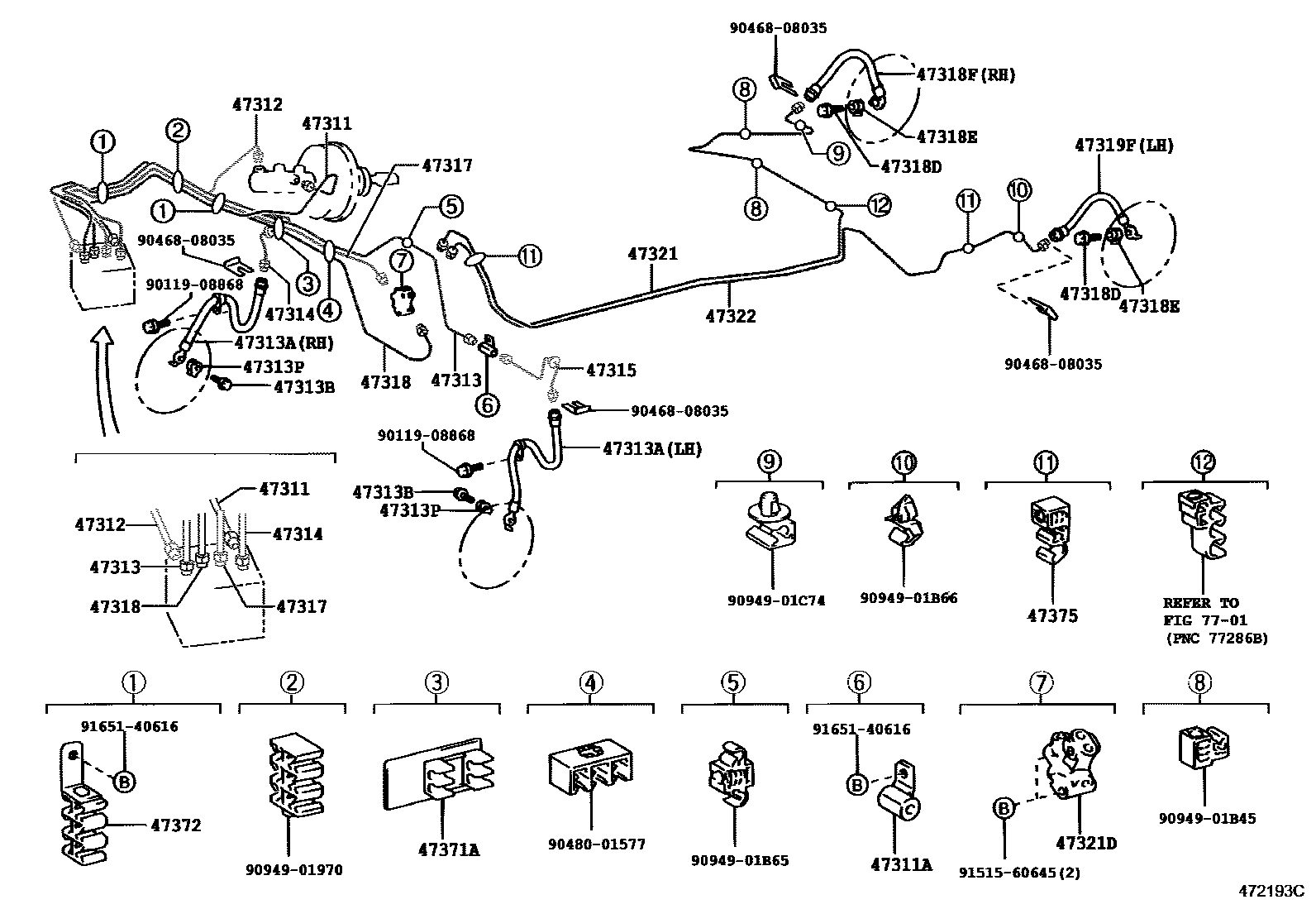 Toyota COROLLA 制动配管和卡箍 EPC diagram — 472193C
