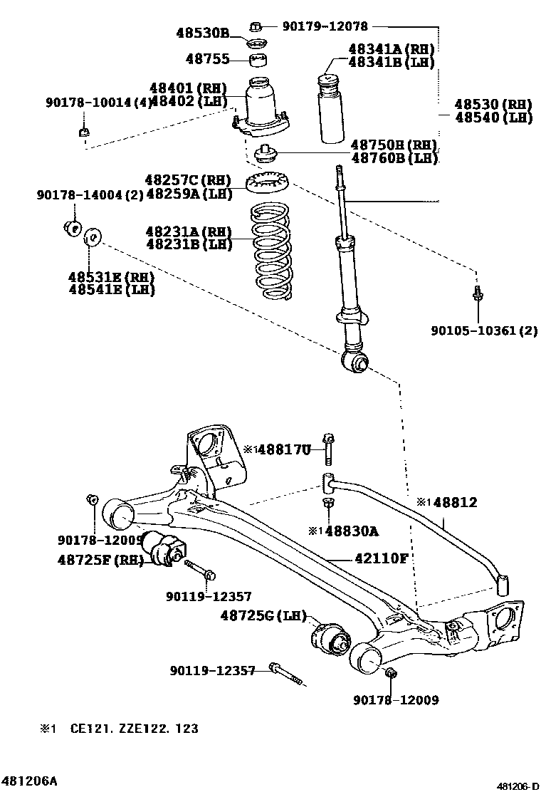 Toyota COROLLA Rear Spring & Shock Absorber EPC diagram — 481206D
