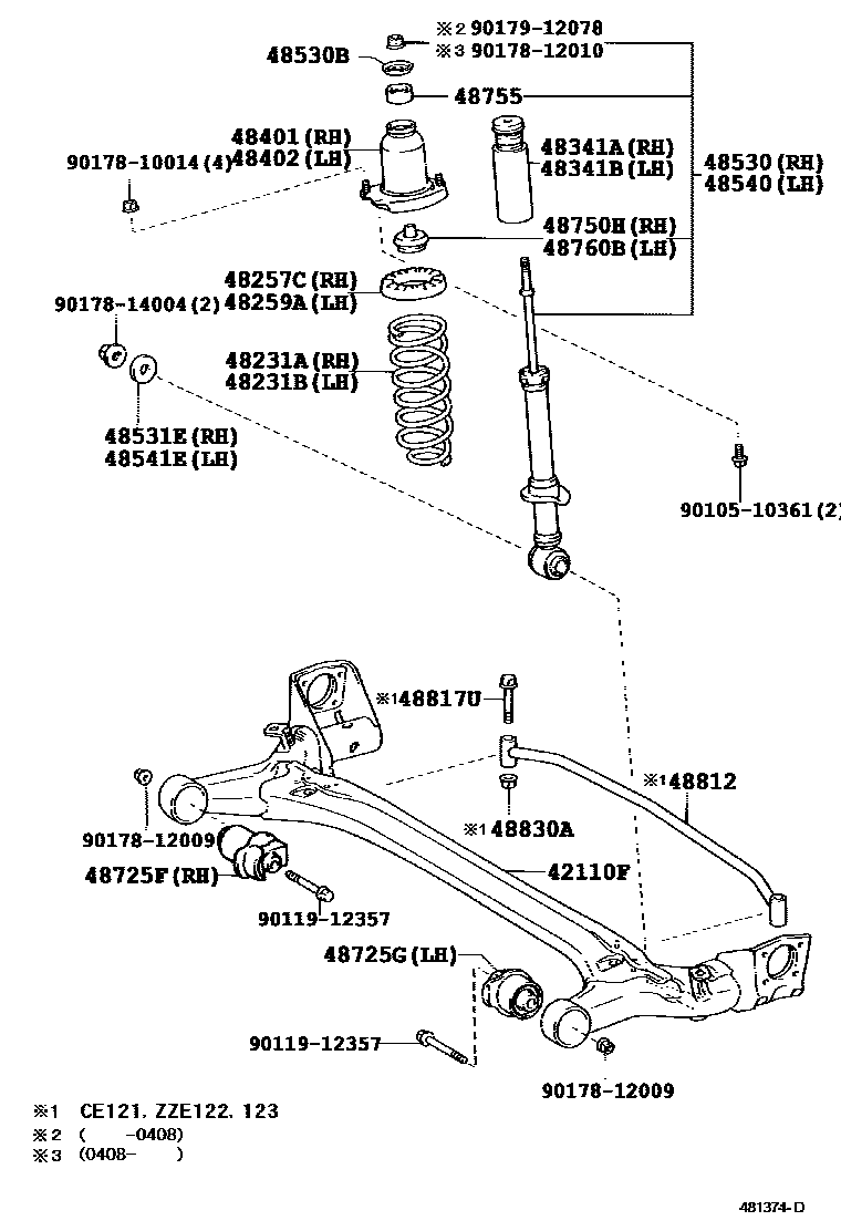 Toyota COROLLA Rear Spring & Shock Absorber EPC diagram — 481374D