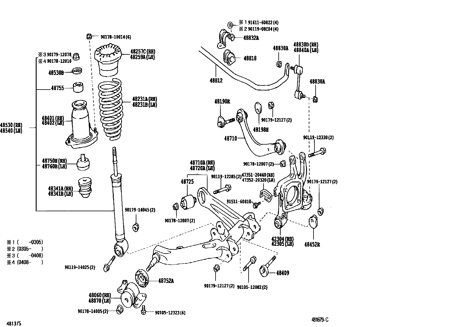 Toyota COROLLA Rear Spring & Shock Absorber EPC diagram — 481679C