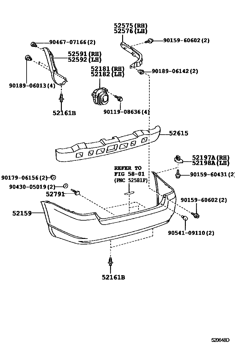 Toyota COROLLA 后保险杠及附件 EPC diagram — 520648D