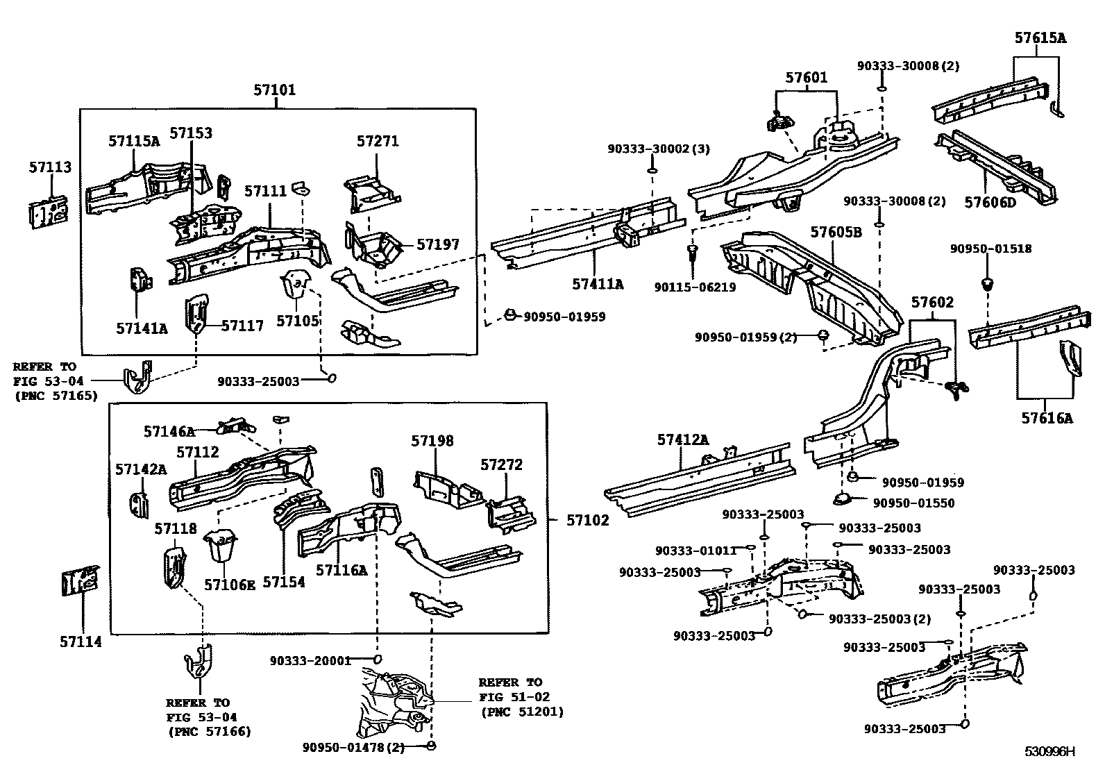Toyota COROLLA Floor stringers EPC diagram — 530996H