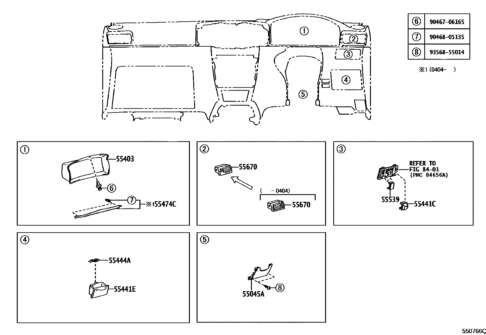 Toyota COROLLA 仪表板和手套箱 EPC diagram — 550766Q