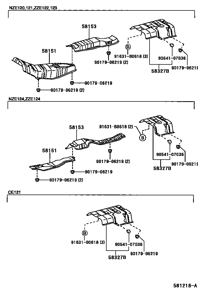 Toyota COROLLA 地板隔热垫 EPC diagram — 581218A